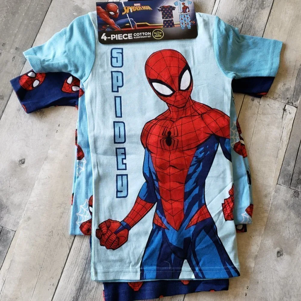 NWT - Spiderman Kids' 4-piece Cotton Pajamas - Size 7